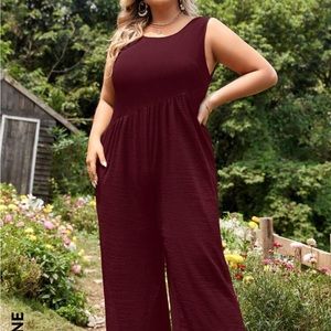 SHEIN LUNE Plus Solid Wide Leg Jumpsuit